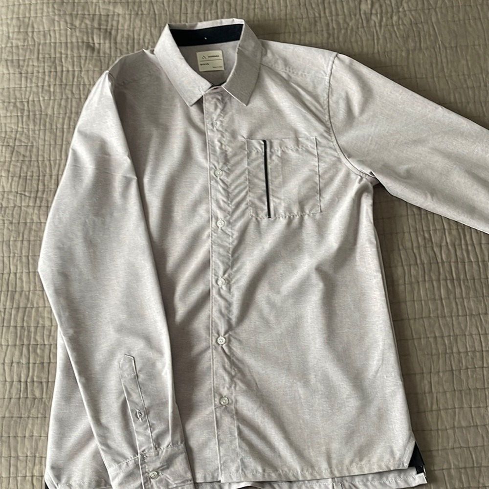 Zakbrand. Long sleeve grey (violet undertones) button up. Like new. Worn once